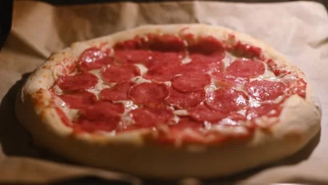 Time lapse video of baking pizza with salami pepperoni Stock Footage 270985462