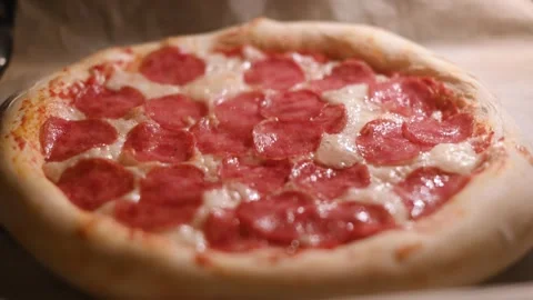 Time lapse video of baking pizza with salami pepperoni Video stock 278594991