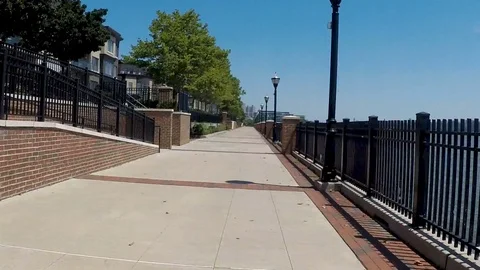 Time Lapse Video of Bike Path in Hoboken Taking in New York View Stock Footage 101493825