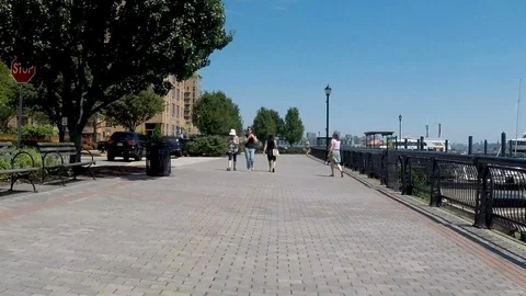 Time Lapse Video of Bike Path in Hoboken Taking in New York View Stock Footage 101493836