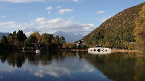 Time-lapse video Black Dragon Pool  Li Jiang Yunnan, China. Stock Footage 123914079