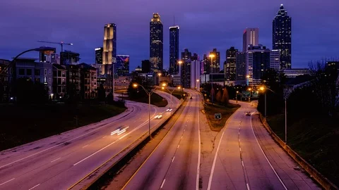 Time lapse video of car traffic moving in downtown Atlanta at night. Georgia, Stock Footage 101535299