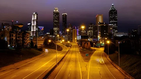 Time lapse video of car traffic moving in downtown Atlanta at night. Georgia, Stock Footage 101535651
