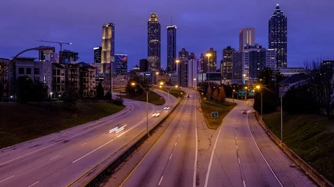 Time lapse video of car traffic moving in downtown Atlanta at night. Georgia, Stock Footage 101536643
