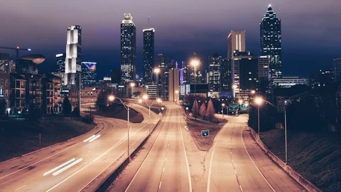 Time lapse video of car traffic moving in downtown Atlanta at night. Georgia, Stock Footage 101602029