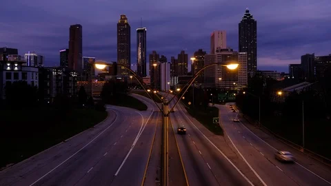Time lapse video of car traffic moving in downtown Atlanta at night. Georgia, Stock Footage 124699285