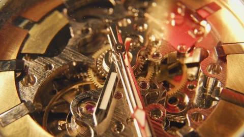 Time lapse video. Close up view of watch gears and hands showing the intricate Stock Footage 336224894