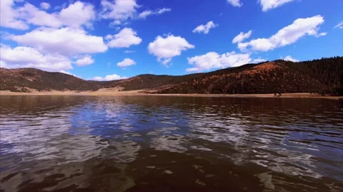 Time lapse video of clouds moving in the blue sky above the highland lake Stock Footage 138288426