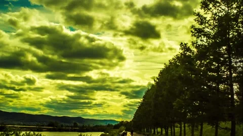 Time lapse Video. Clouds in the sky forest with river and mountains Stock Footage 181973290