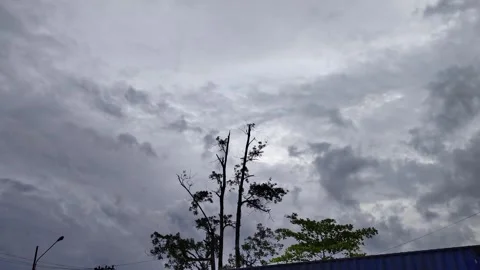 A Time-Lapse video in a cloudy sky with gray clouds Video stock 304432626