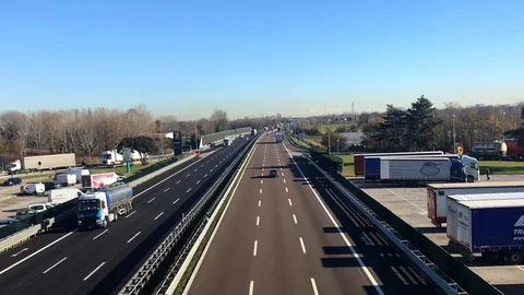 Time lapse video of congested car traffic on the Italian A1 motorway Stock Footage 107163876