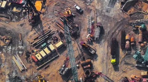 Time lapse video of construction activity. Cranes, trucks, workers and equipment Stock Footage 51023329