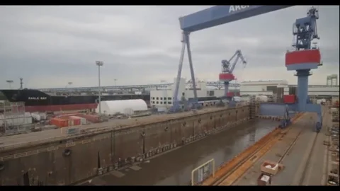 Time Lapse Video Construction of a tanker in Ohio at the Philly Shipyard Stock Footage 101260487