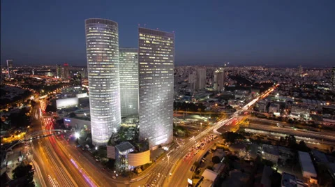 Time lapse video from day to night of Azrieli shopping center. Tel Aviv, Israel. 库存影片 32241630