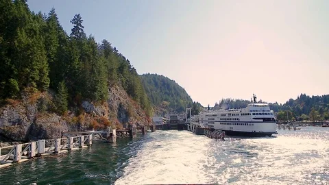 A time lapse video from the deck of a BC Ferry docking at Horseshoe Bay terminal Stock Footage 97463865