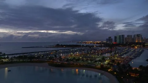 Time lapse video of dramatic clouds over Honolulu marina transitioning from.. Stock Footage 281473355
