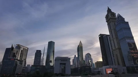 Time Lapse video of Dubai skyline taken from DIFC, Dubai, UAE Stock Footage 338278848