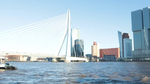 Time lapse video of Erasmus bridge and River Stock Footage 101567137