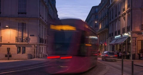 Time-lapse video of evening Reims city center with transport motion and sunset Stock Footage 88554236