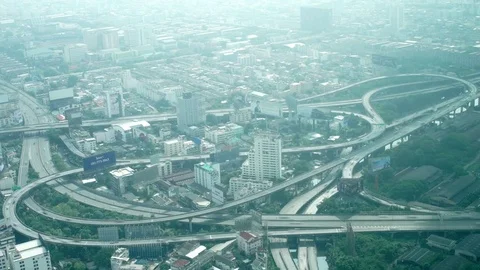 Time lapse video of freeway junctions arial view at early morning in Bangkok Stock Footage
