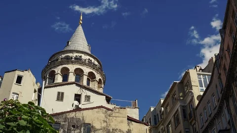 Time Lapse Video Of Galata Tower And Apartments, Istanbul, Turkey Video stock 81730379