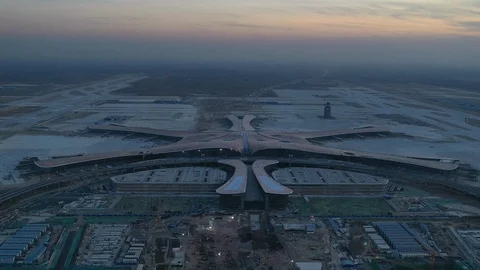 Time lapse video of general view of new Daxing International Airport in Beijing Stock Footage 107470265
