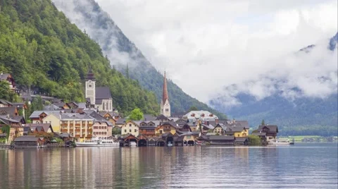 Time-lapse video of Hallstatt village in Austrian Alps Stock Footage