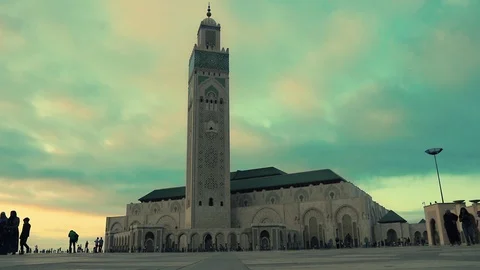 Time lapse video for The Hassan II Mosque at the sunset in Casablanca, Morocco Stock Footage 129884855