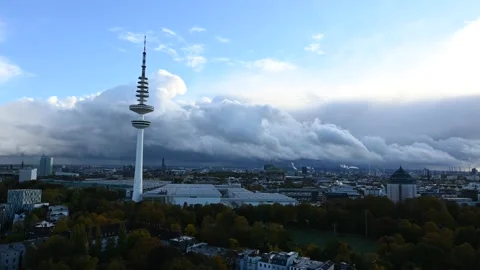 Time lapse video of a heavy rain shower leaving Hamburg, Germany. Stock Footage 163740875