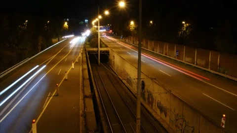 Time-lapse video of a highway at night in Bonn. Video stock 130191672