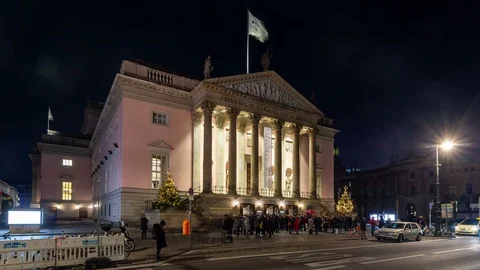 Time lapse video of illuminated Berlin State Opera building at night Stock Footage 123748395