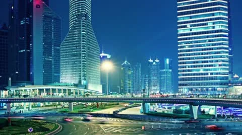 Time lapse video of light trails of city traffic in shanghai, china. loopable Stock Footage 10683269