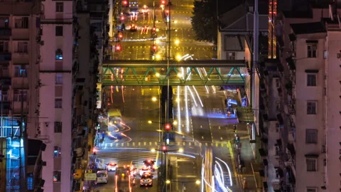 Time lapse video of light trails of big city busy traffic. Night streets Stock-Footage 99452830