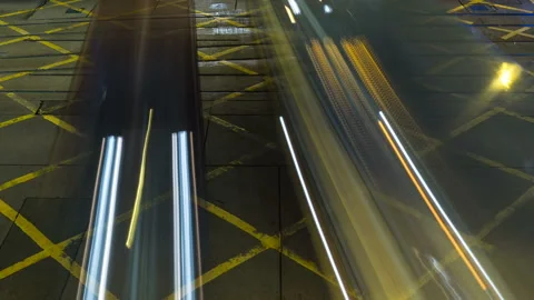 Time lapse video of light trails of cars big city busy traffic Stock Footage 101230976