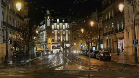 Time lapse video of Lisbon at night in 4K Stock Footage 75247105