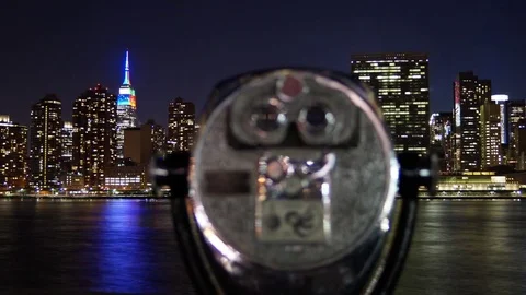 Time-lapse video of the Manhattan Skyline and the Empire State Building at Night Stock Footage 71129930