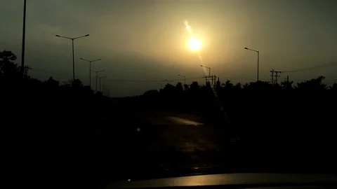 Time lapse video from a moving car at evening time Stock Footage 98918153