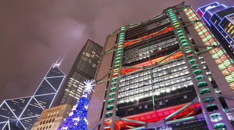 Time Lapse video night shot in Hong Kong central district during Christmas time Stock Footage 57846151