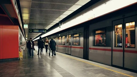 Time lapse video of people taking subway in Vienna with a wide angle shot Stock Footage 82175569