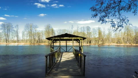 Time-lapse video of a picturesque forest lake. Vídeo Stock 106487355