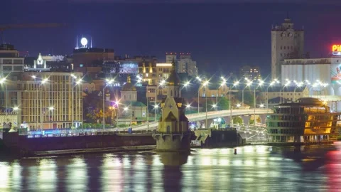 Time-lapse video of Poshtova square  over the Dnipro river in Kyiv, Ukraine Stock Footage 194147012