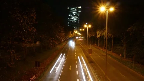 Time-lapse video of posttower at night in Bonn. Video stock 130191670