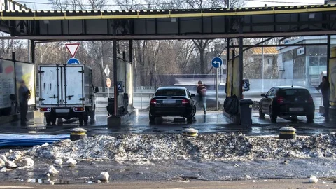 Time lapse video of self-service car wash in early spring Stock Footage 73490037