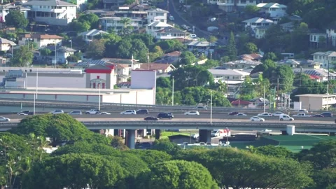 Time lapse video of side view of a highway in Honolulu in 4k Stock Footage 279387184