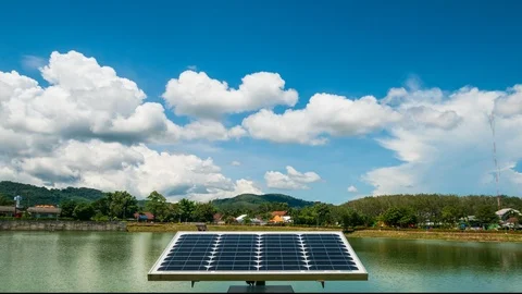 Time lapse video Solar panels are used to produce clean electricity environme Stock Footage 97376526