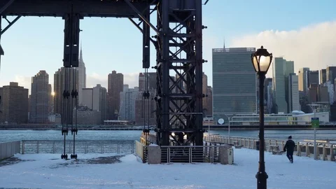 Time-lapse video of the Sunset over the Manhattan Skyline during Winter Video stock 74134418