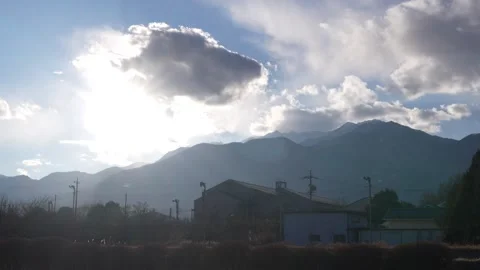 Time-lapse video of sunset over Mt. Kiso-Komagatake from park in Komagane City, Stock-Footage 299664195