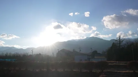 Time-lapse video of sunset over Mt. Kiso-Komagatake from park in Komagane City, Stock Footage 299664253