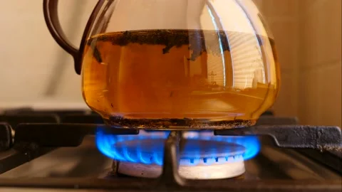 Time lapse video of tea brewing using blue gas flame Stock Footage 137020745
