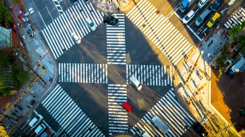 Time lapse Video Top View of Ginza crossing at the time of termination. Many  Stock Footage 97884956